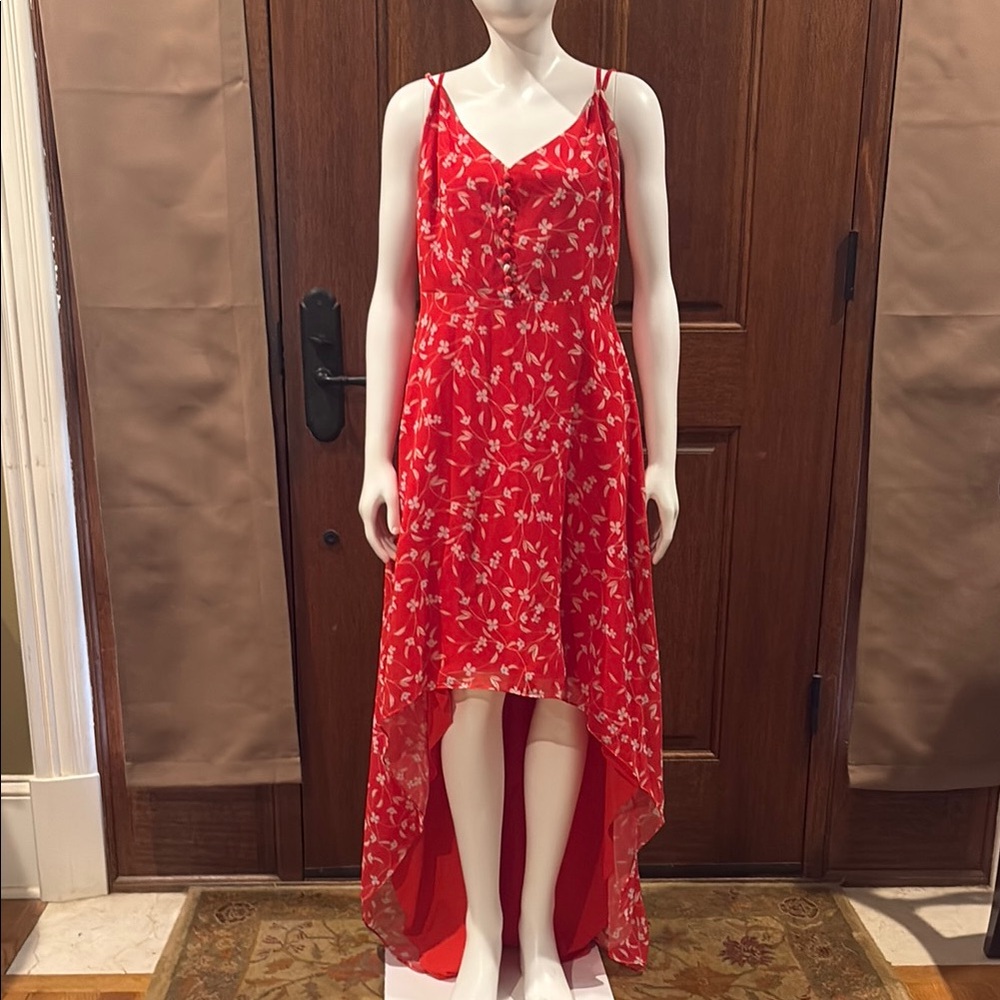Vibrant Red Floral High-Low Dress